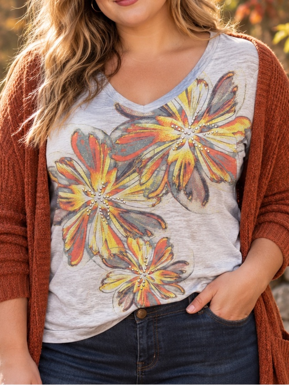 Daisy Fuentes - Floral Short Sleeve Top Size Large